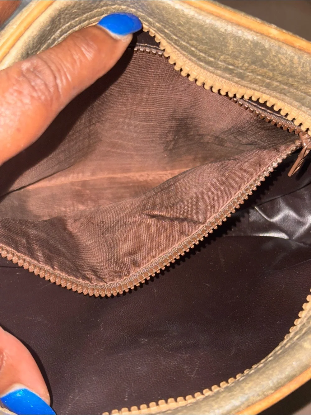 Vintage Celine Olive Green Pebbled Leather Messenger with Tan Trim